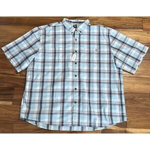 NWT Dickies Flex Short Sleeve Button Down Relaxed Fit Blue Pink Plaid Size 3XL